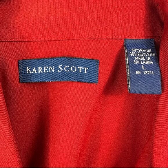 Karen Scott Collared 3/4 Sleeve Button-Up Blouse - Women’s Large - Deep Red - Picture 5 of 5